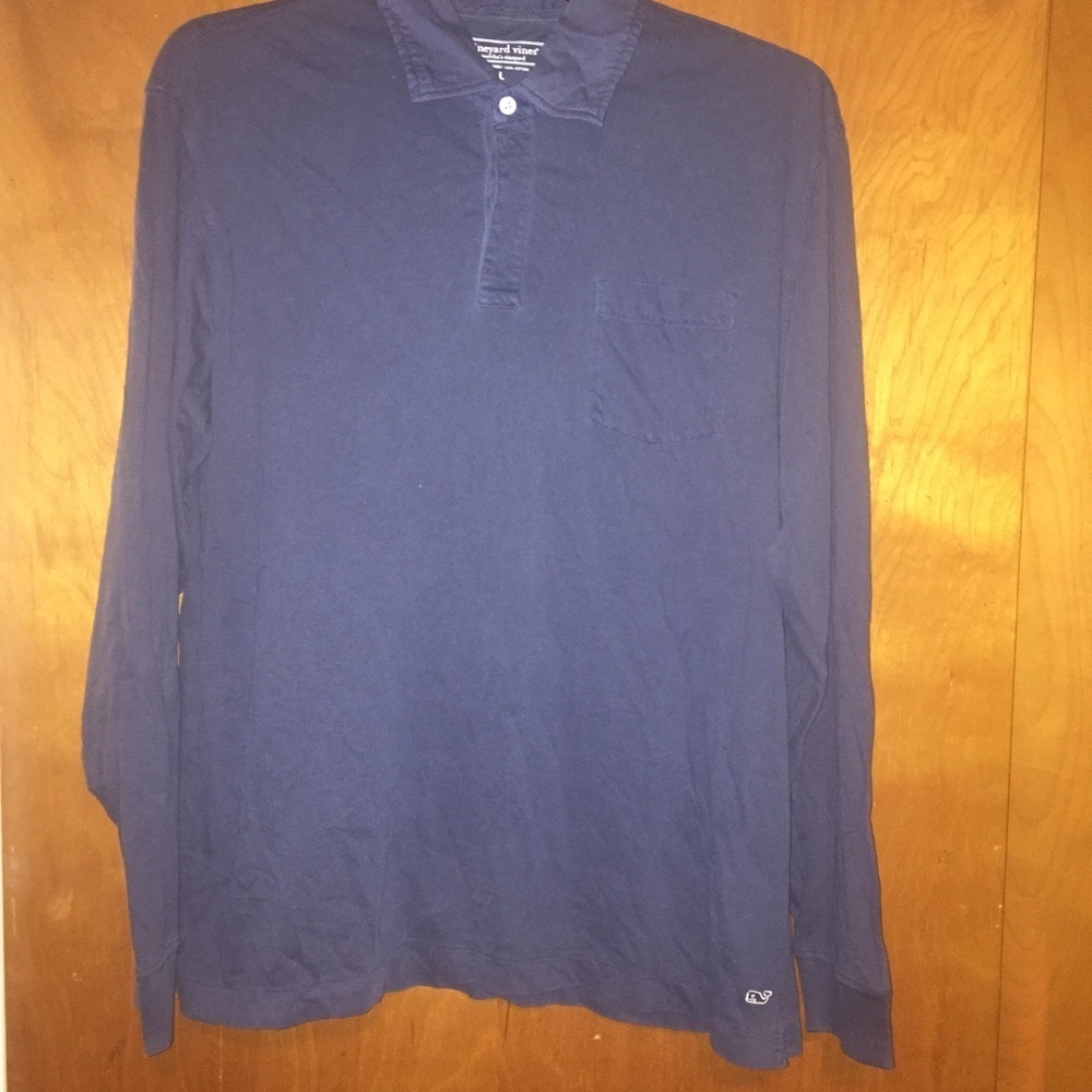 Men vineyard vines blue long sleeve polo shirt L